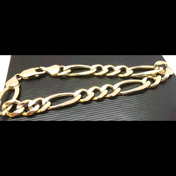14K YELLOW solid GOLD Italian FIGARO LINK BRACELET stamped - Picture 2 of 5